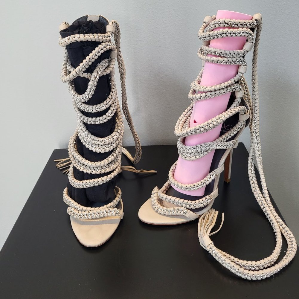 Braided Lace-Up High Heel Sandals - Offwhite - Picture 3 of 7